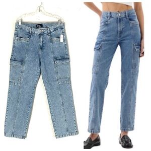 Gap Mid Rise 90s Loose Cargo Denim Jeans Stonewash Blue, Size 12/31R‎